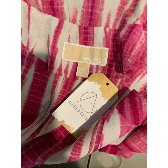 Michael Kors Pink White Tie Die Goat Leather Rivet Vest, Size Small - Picture 5 of 5